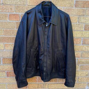 Vintage 1980s Hugo Boss Leather Jacket W/ Lampo Zipper Large Black